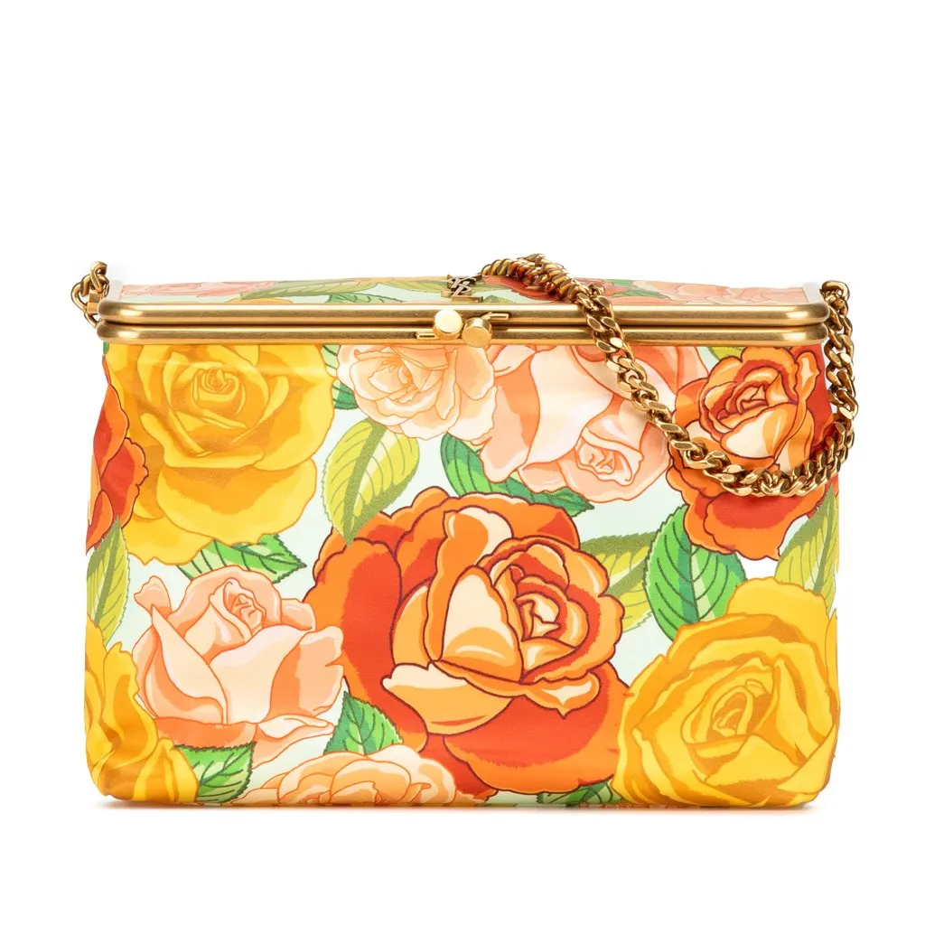 Saint Laurent Medium Silk Floral Print Sac Charniere Bag Yellow Silk Good - Front View