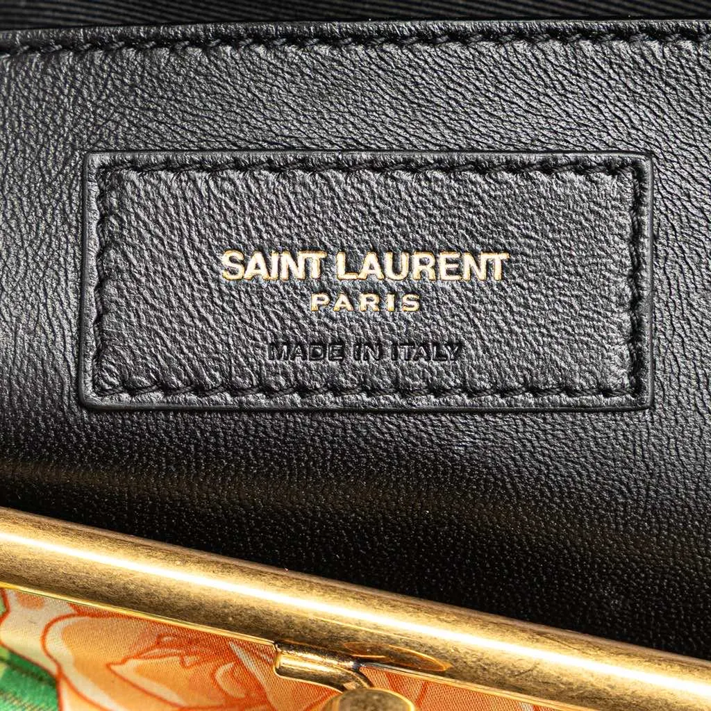 Saint Laurent Medium Silk Floral Print Sac Charniere Bag Yellow Silk Good - Box View