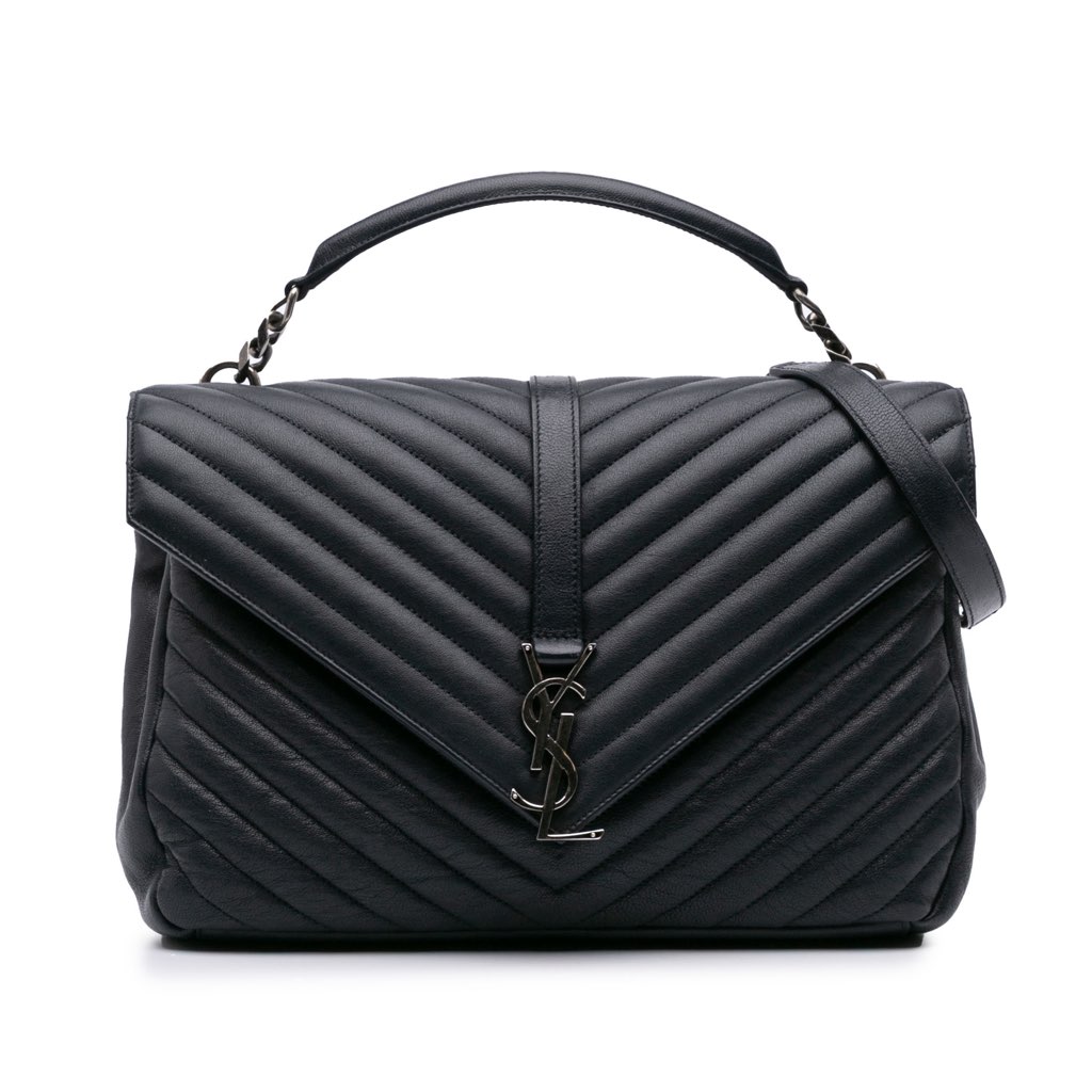 Saint Laurent Large Chevron Sheepskin Monogram College Satchel