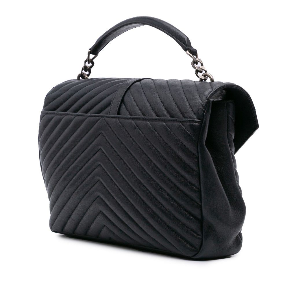 Saint Laurent Large Chevron Sheepskin Monogram College Satchel - 2