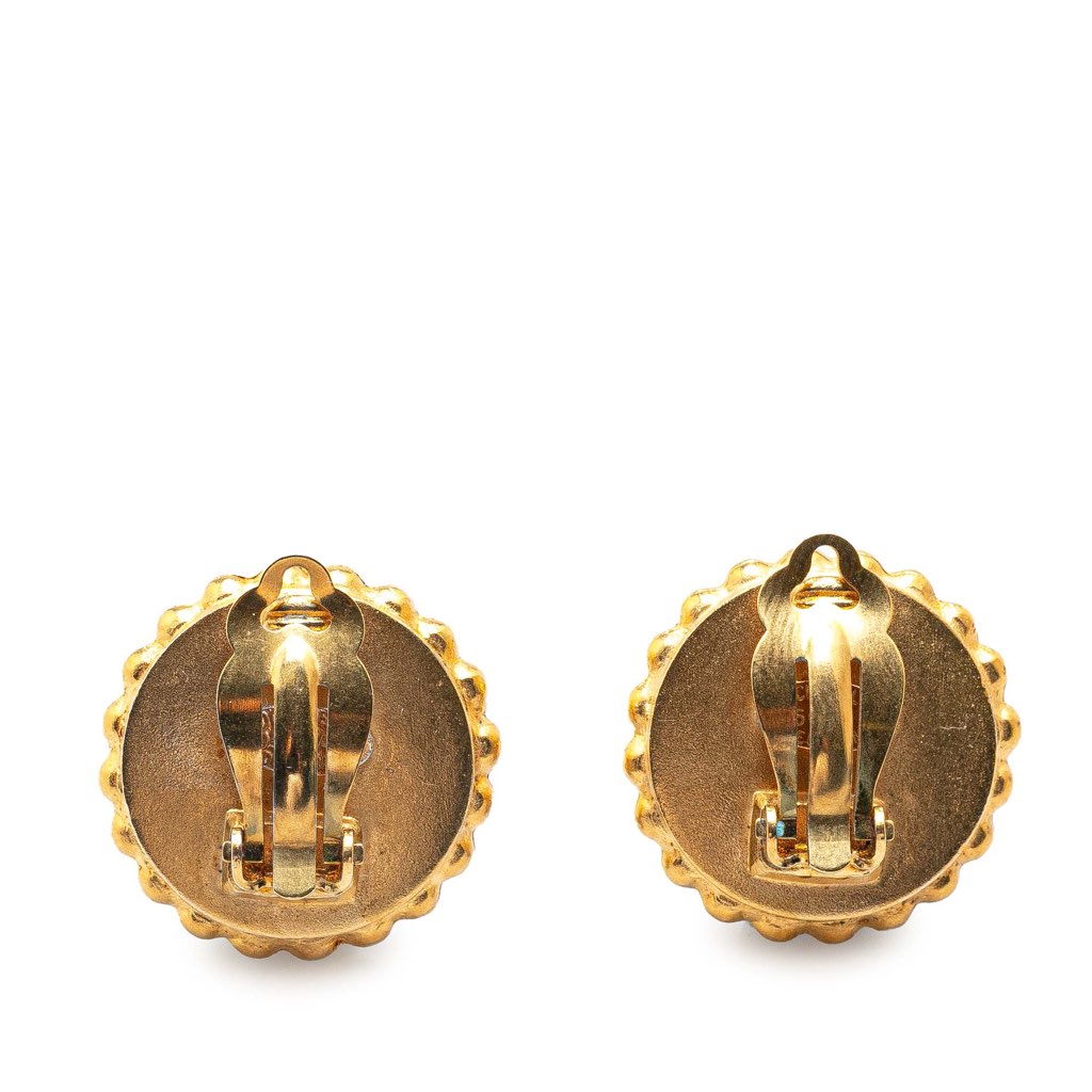Chanel Gold Plated Acrylic CC Button Clip On Earrings - 2