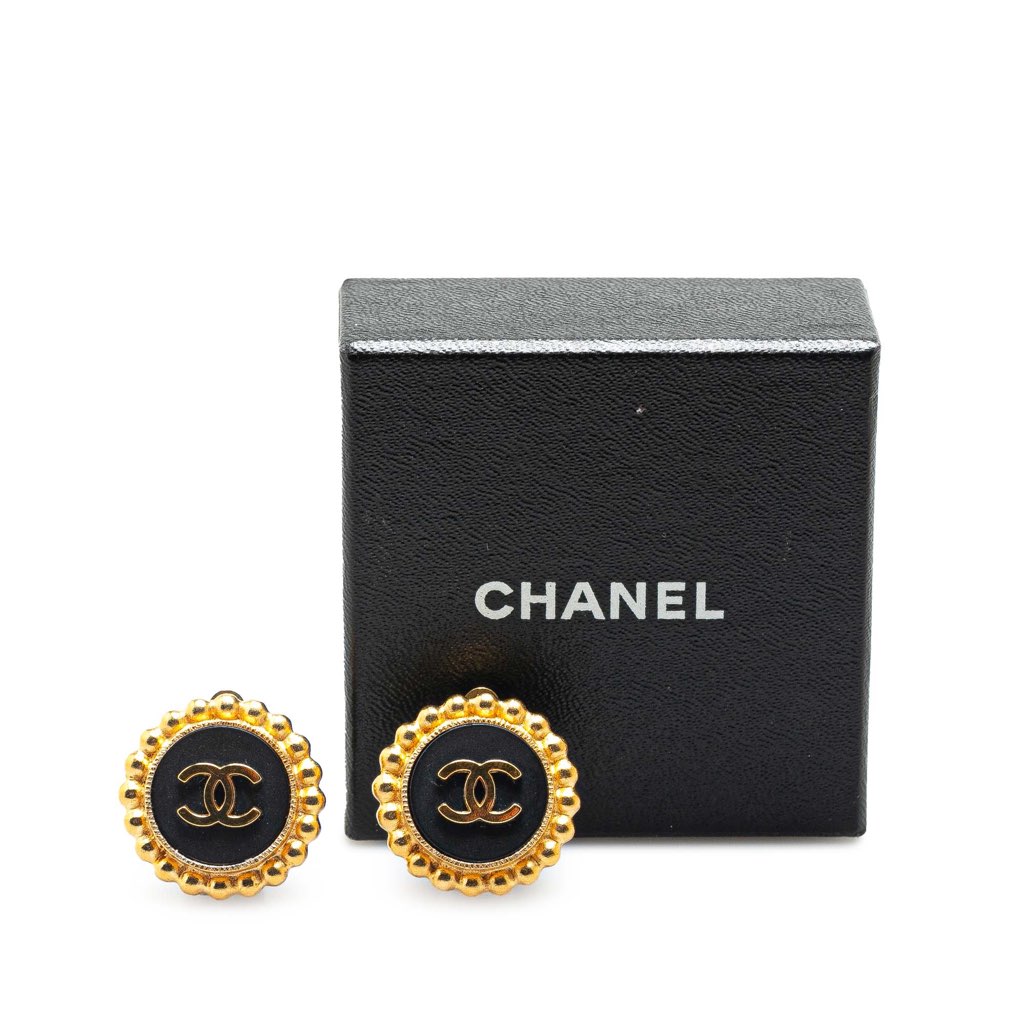 Chanel Gold Plated Acrylic CC Button Clip On Earrings - 4