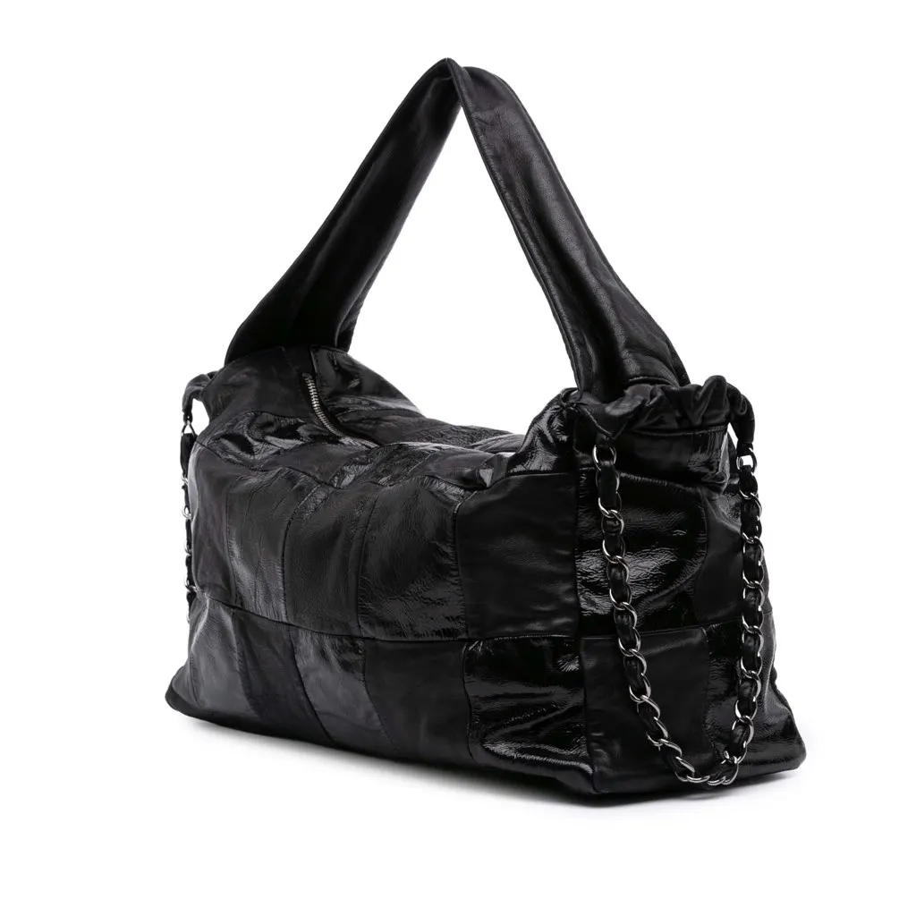 Chanel Lambskin and Patent Brooklyn Patchwork Hobo Bag Black Leather Good - Back View