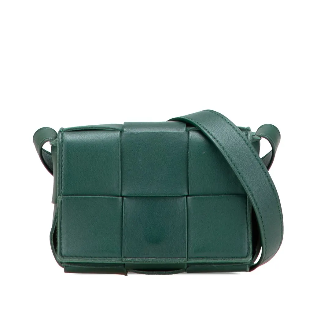 Bottega Veneta Candy Nappa Intrecciato Cassette Crossbody Green Leather Good - Front View