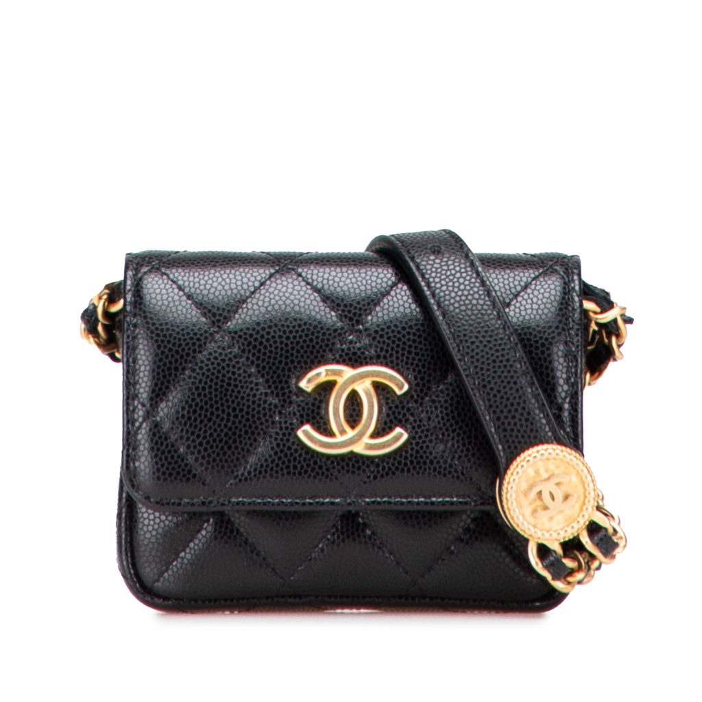 Chanel Quilted Caviar Twist Your Buttons Flap Chain Belt Bag