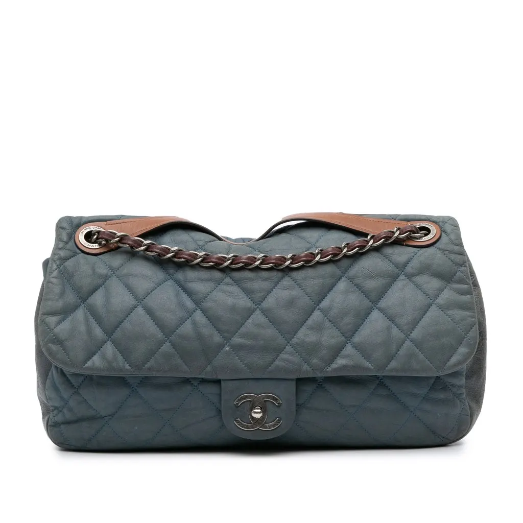 Chanel Jumbo Iridescent Calfskin In The Mix Flap Blue Leather Good - Front View