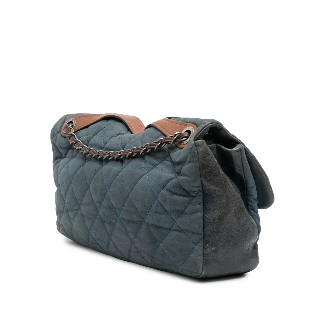 Chanel Jumbo Iridescent Calfskin In The Mix Flap Blue Leather Good - Back View