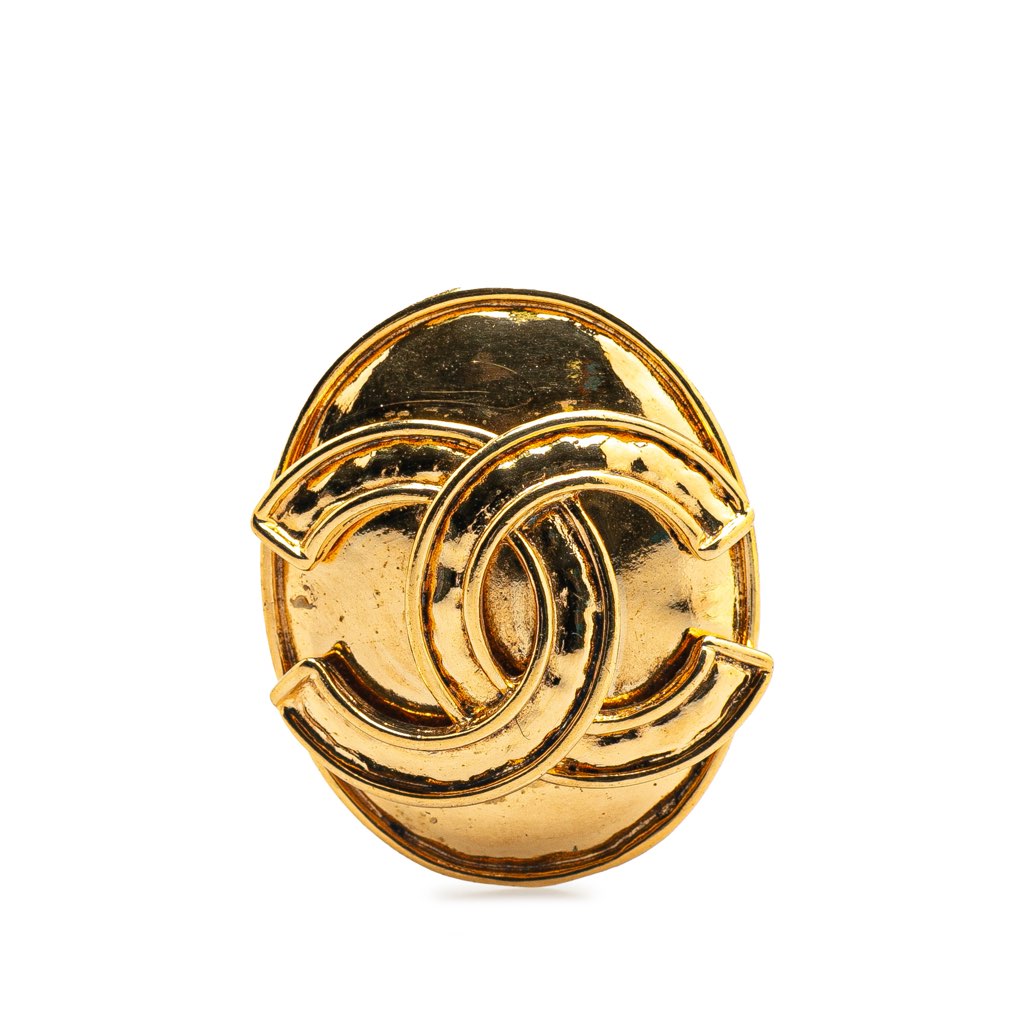 Chanel CC Gold Plated Oval Brooch