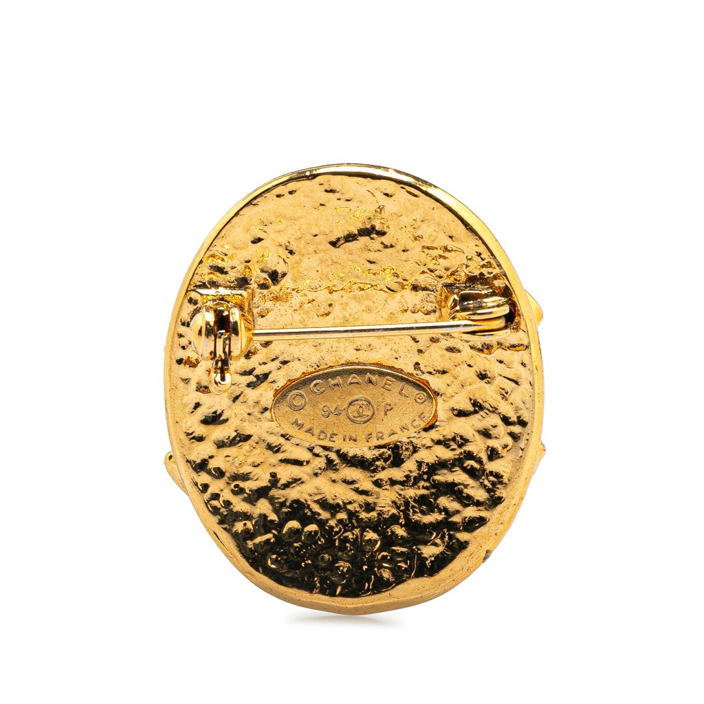 Chanel CC Gold Plated Oval Brooch - Back view