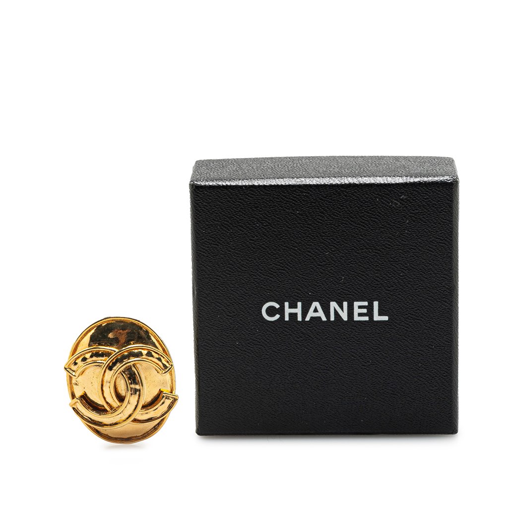 Chanel CC Gold Plated Oval Brooch - 4