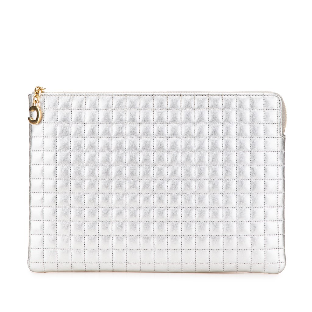 Celine Quilted Metallic Calfskin C Charm Pouch