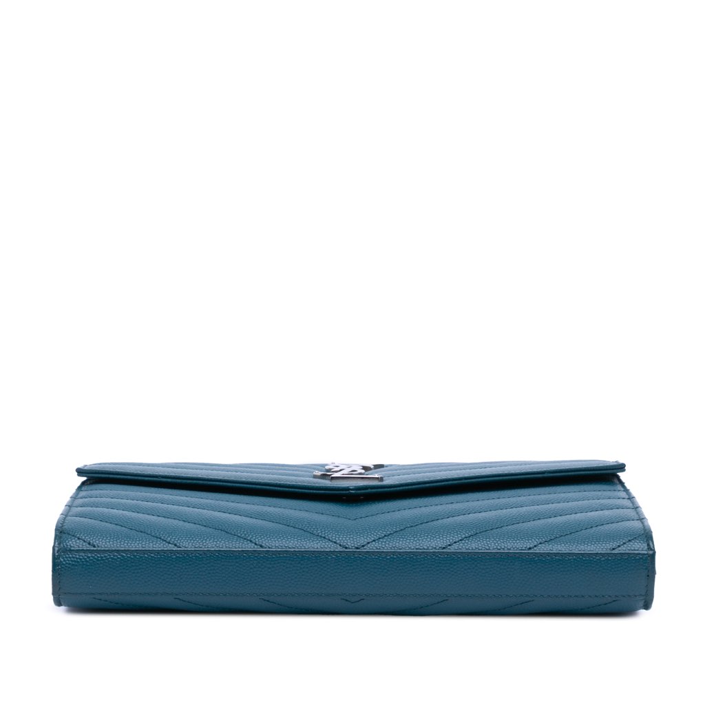 Saint Laurent Grain De Poudre Matelasse Chevron Monogram Chain Wallet - 3