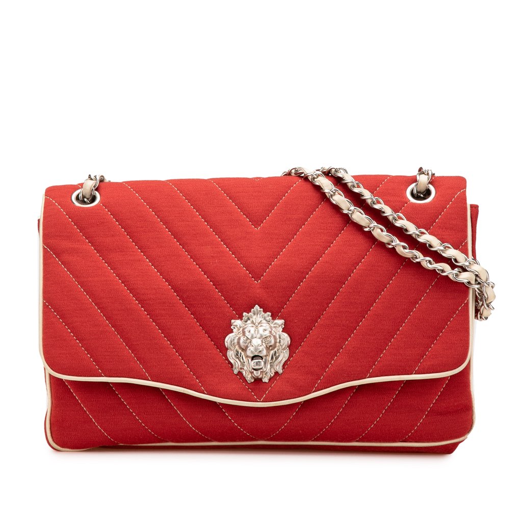Chanel Jumbo Chevron Jersey Leo Lion Flap