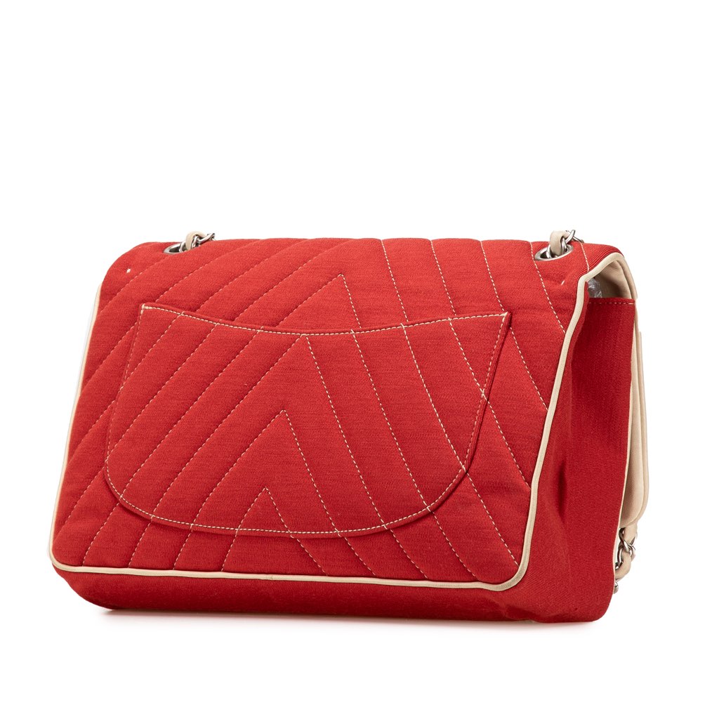 Chanel Jumbo Chevron Jersey Leo Lion Flap - Back view