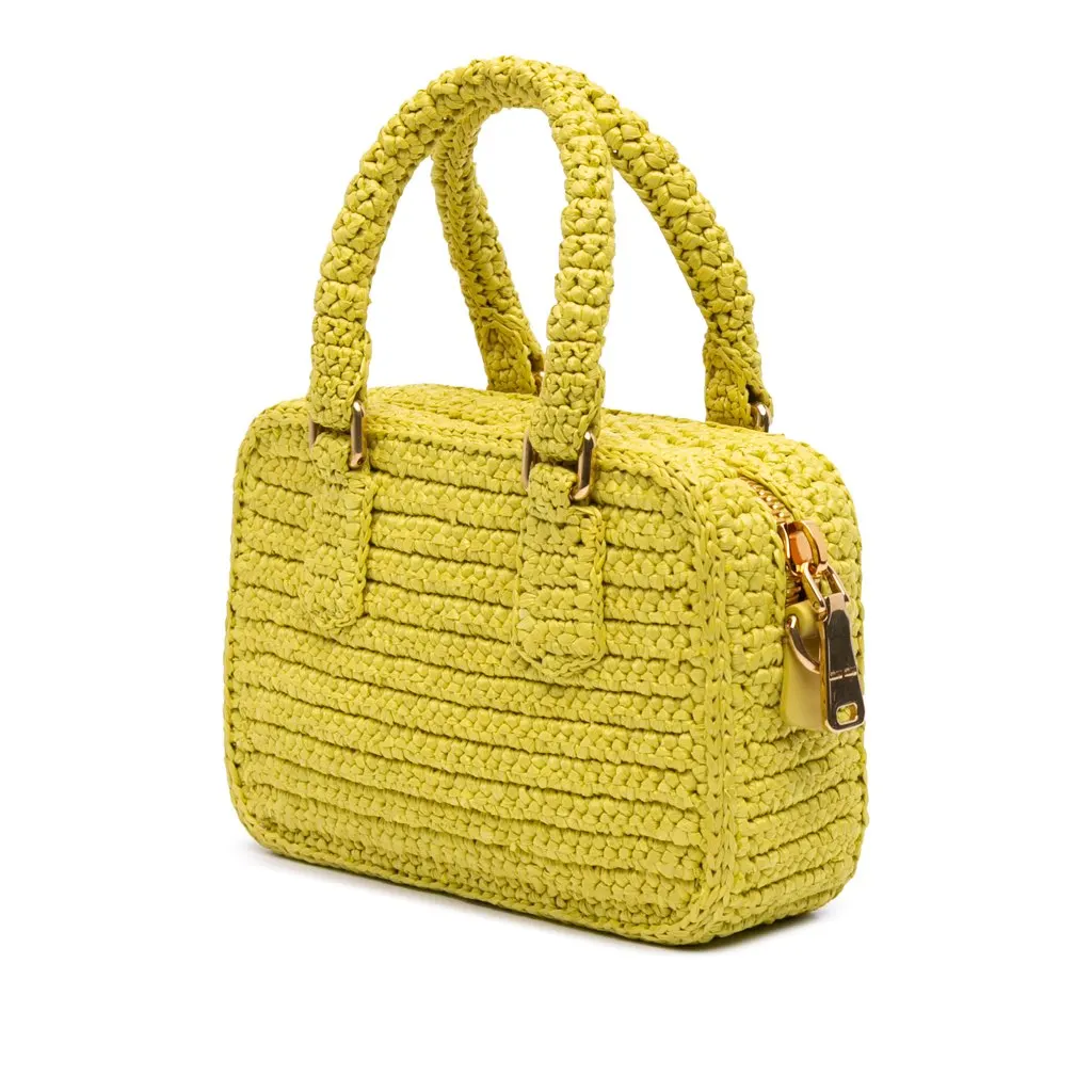 Miu Miu Raffia Crochet Arcadie Top Handle Bag Yellow Very good - Back View