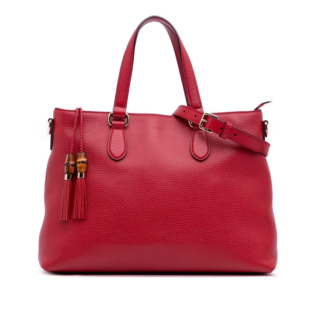 Gucci Leather Bamboo Tassel Satchel