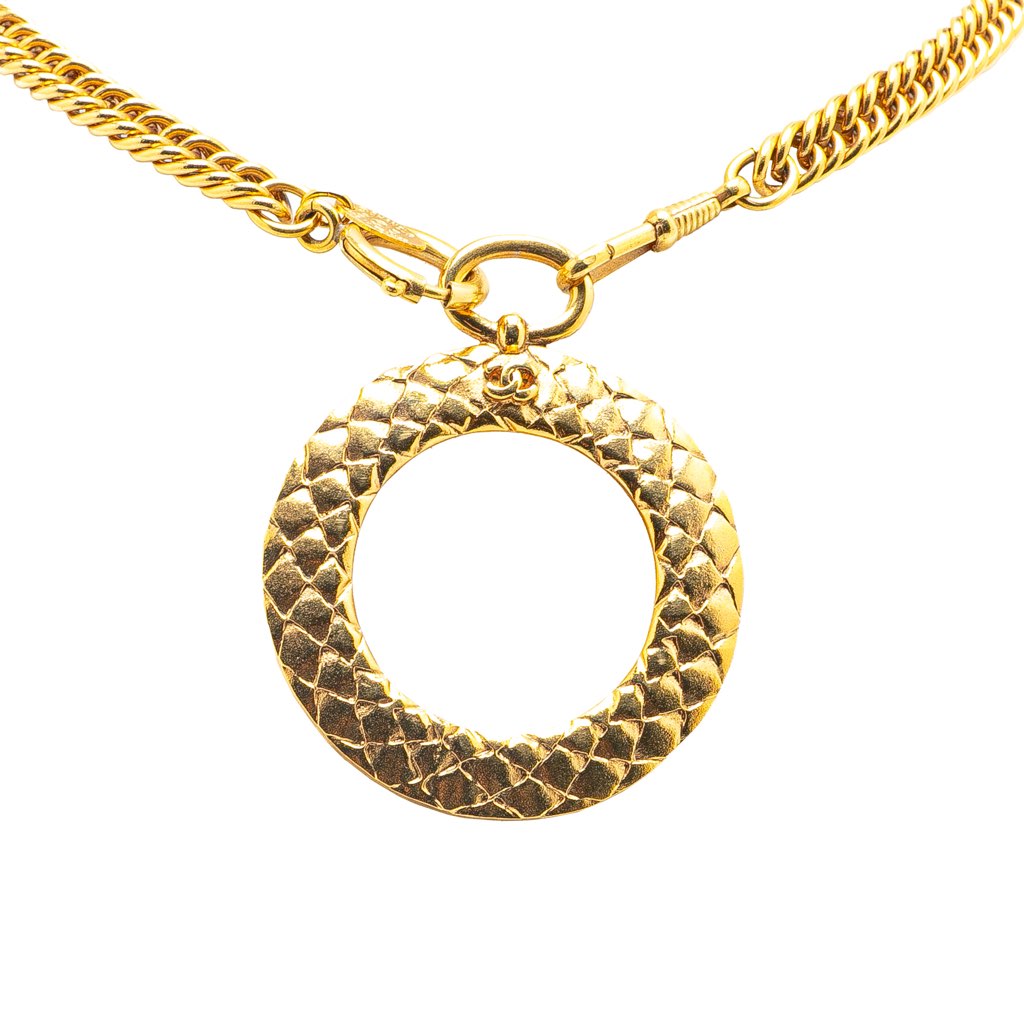 Chanel Gold Plated CC Loupe Magnifying Glass Pendant Necklace