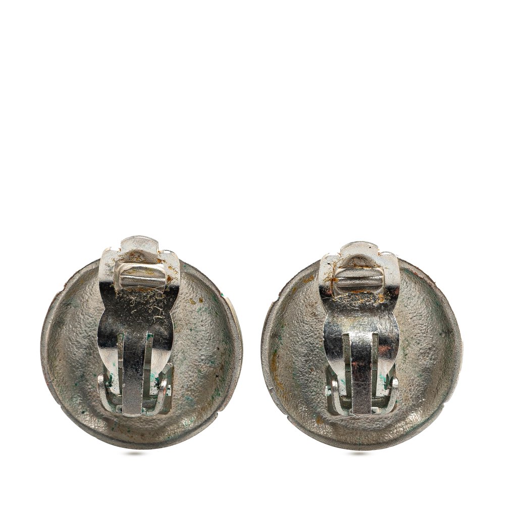 Chanel Silver CC Round Clip On Earrings - 2