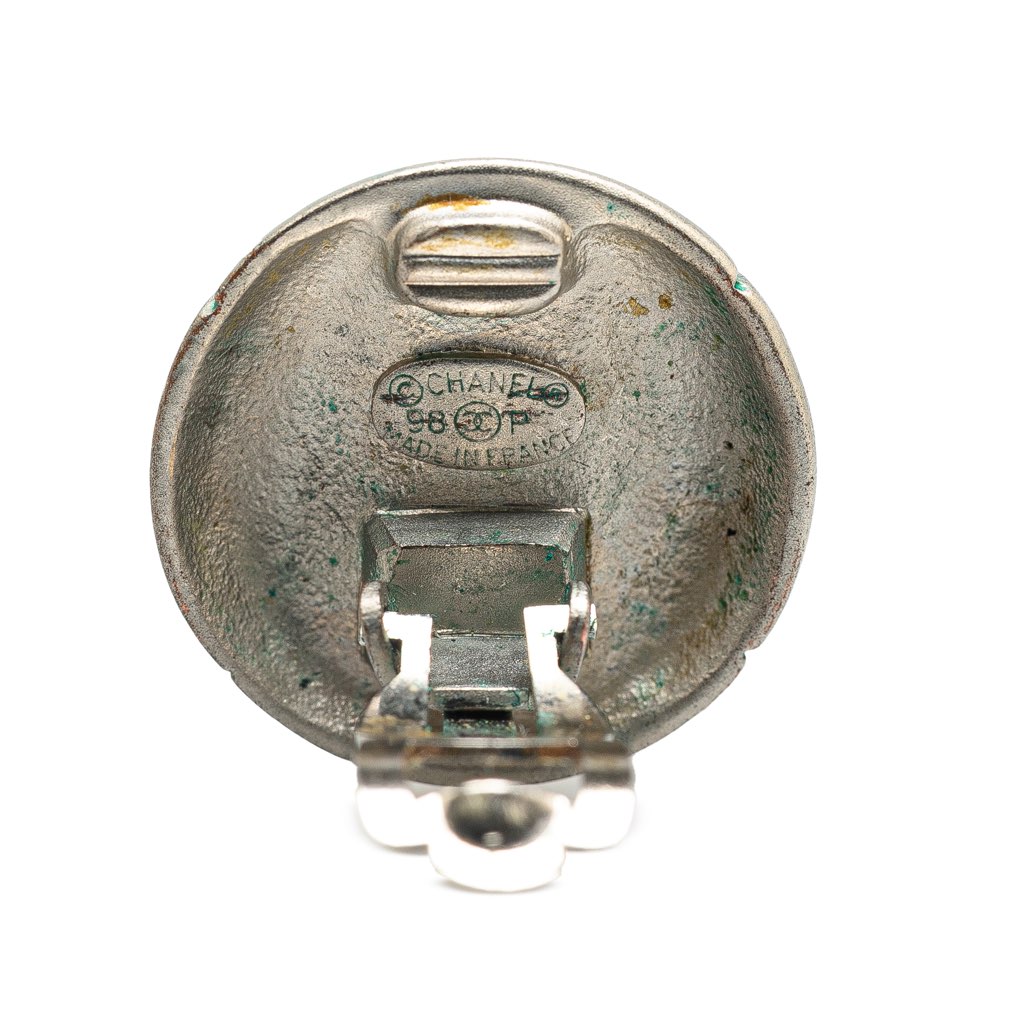 Chanel Silver CC Round Clip On Earrings - 3