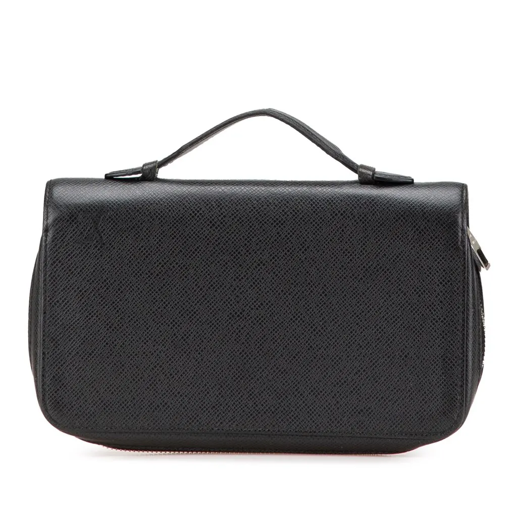 Louis Vuitton Taiga Zippy XL Long Wallet Black Leather Good - Front View