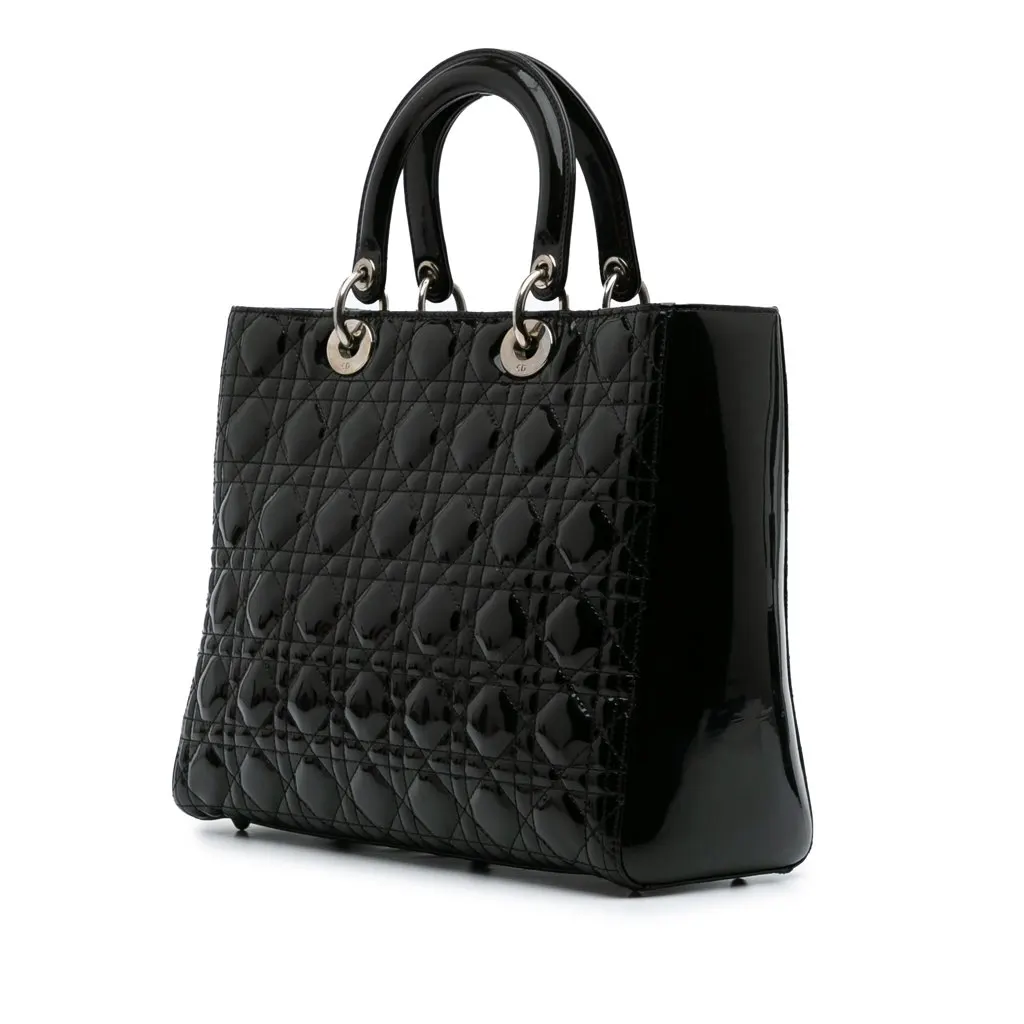 Dior Large Patent Cannage Lady Dior Black Leather Fair - Back View