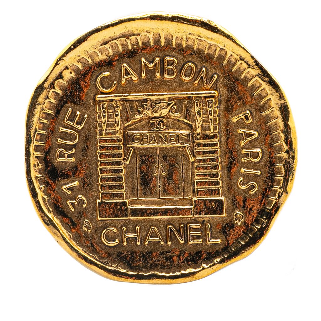 Chanel Gold Plated 31 Rue Cambon Round Brooch