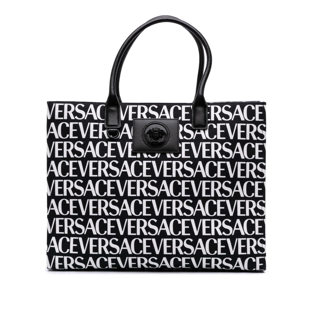 Versace Canvas Logo Print Tote