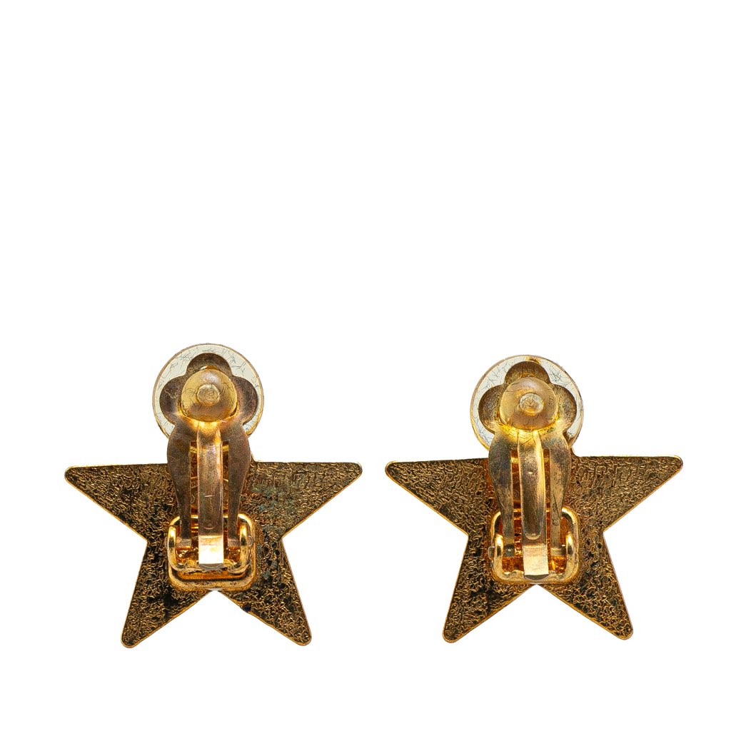 Chanel Gold Plated Enamel CC Star Clip on Earrings - 2