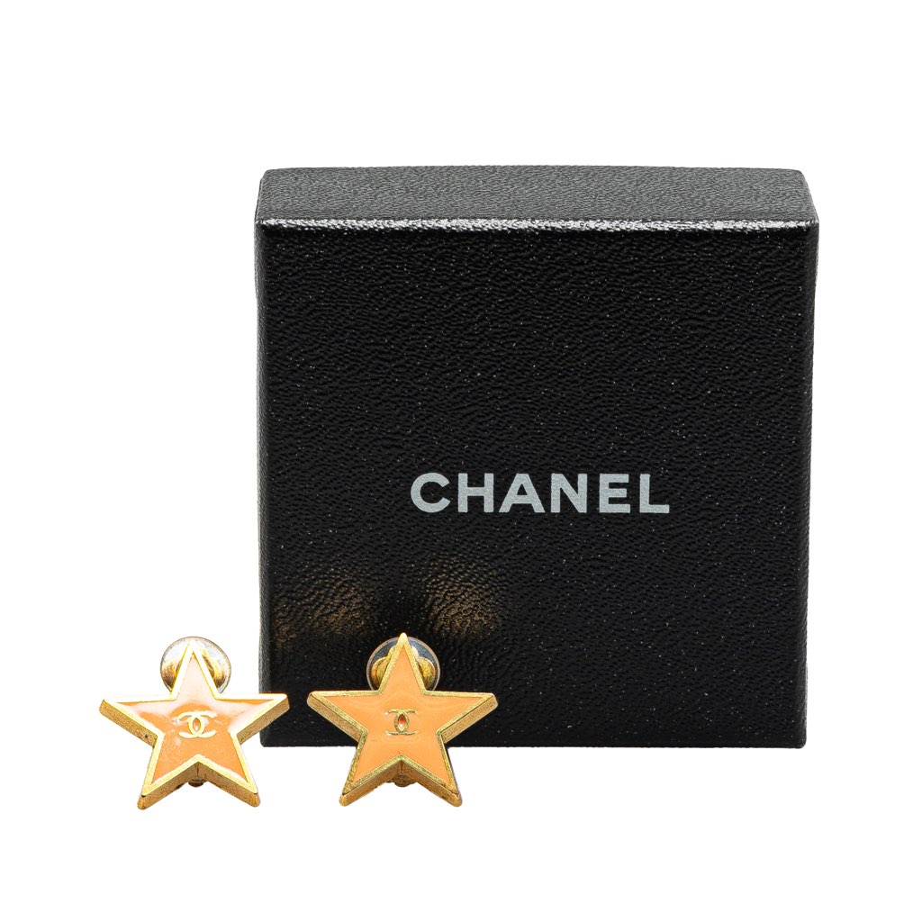 Chanel Gold Plated Enamel CC Star Clip on Earrings - 4