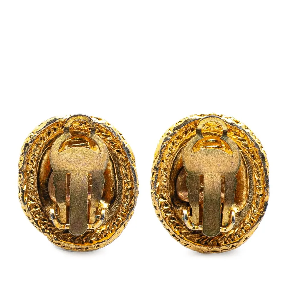 Chanel Gold Plated CC Round Clip On Earrings Gold Metal Good - Back View