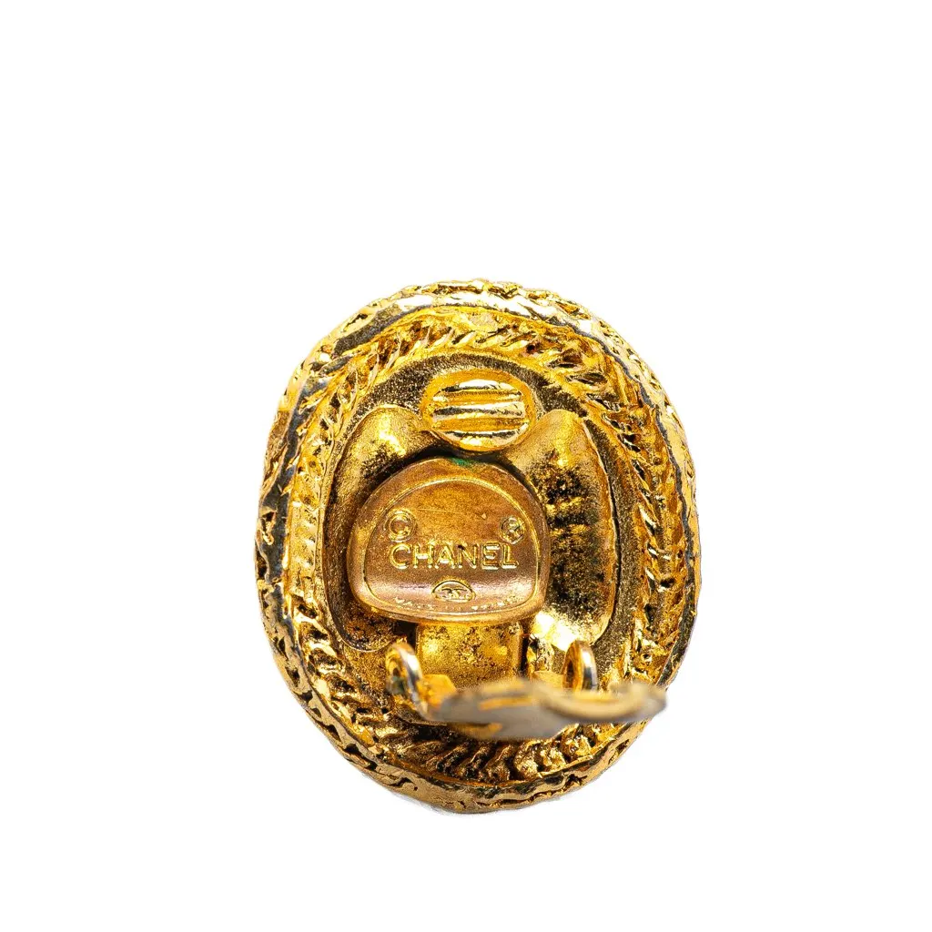 Chanel Gold Plated CC Round Clip On Earrings Gold Metal Good - Inside View