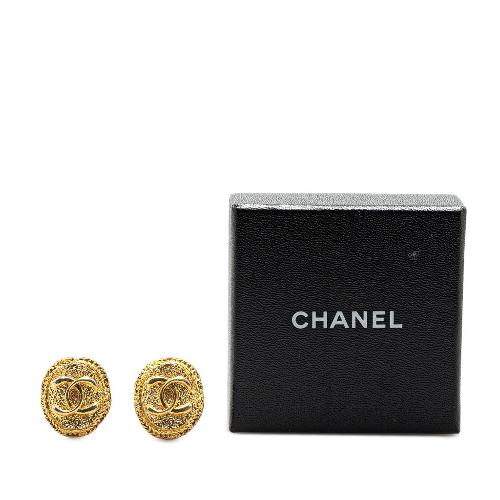 Chanel Gold Plated CC Round Clip On Earrings - 4