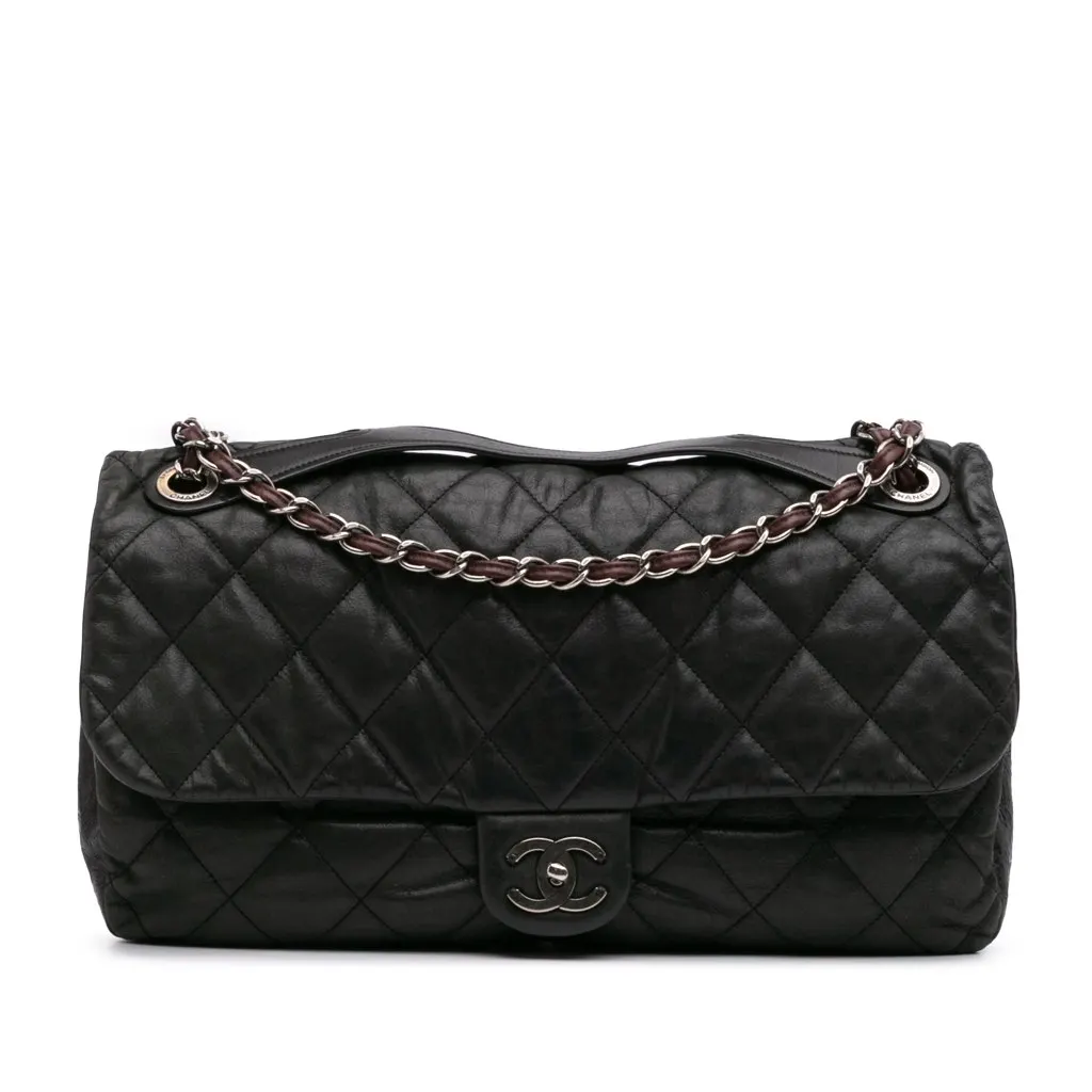 Chanel Jumbo Iridescent Calfskin In The Mix Flap Black Leather Good - Front View