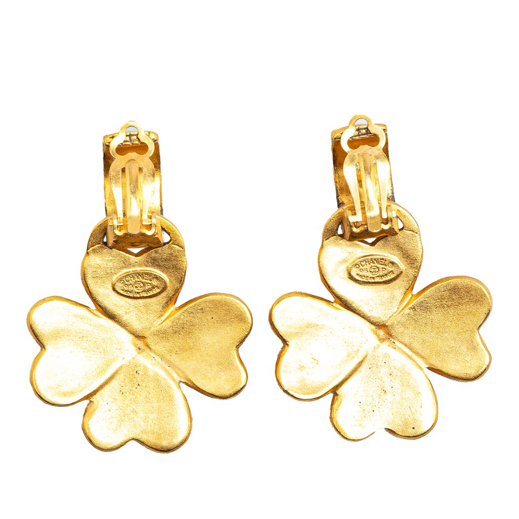 Chanel Gold Plated CC Clover Clip on Earrings - 2