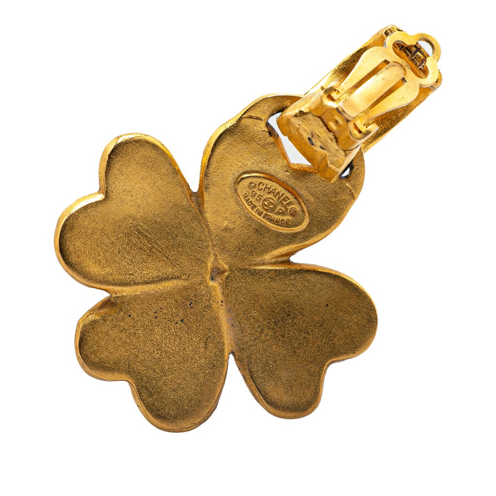 Chanel Gold Plated CC Clover Clip on Earrings - 3