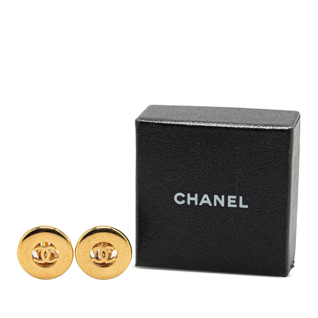 Chanel Gold Plated CC Round Clip On Earrings - 4