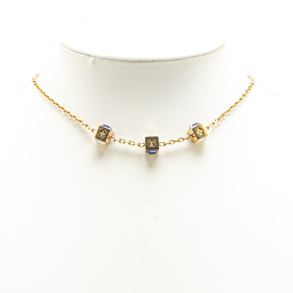 Louis Vuitton Gold Plated Crystal Gamble Necklace - 5