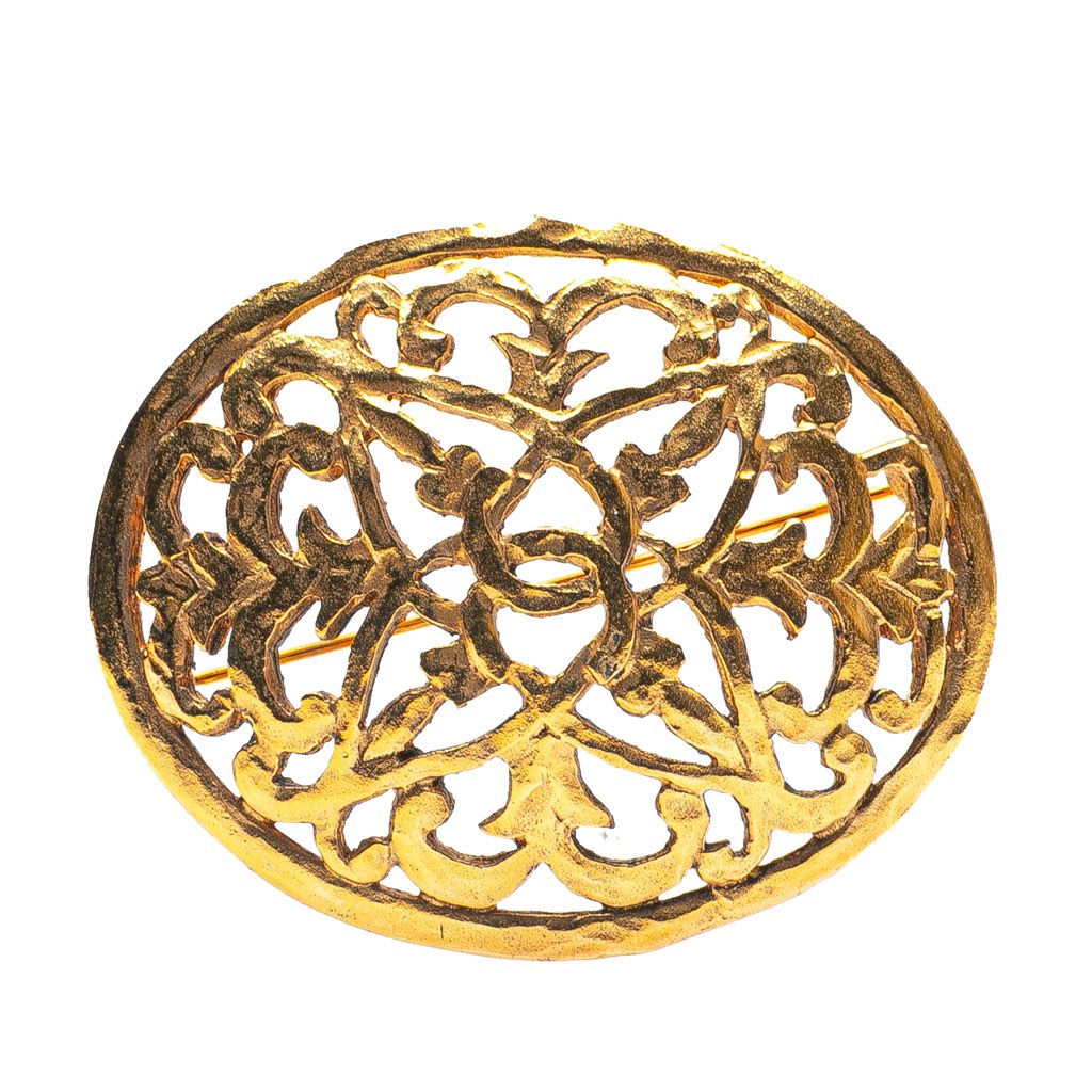 Chanel Gold Plated CC Round Brooch