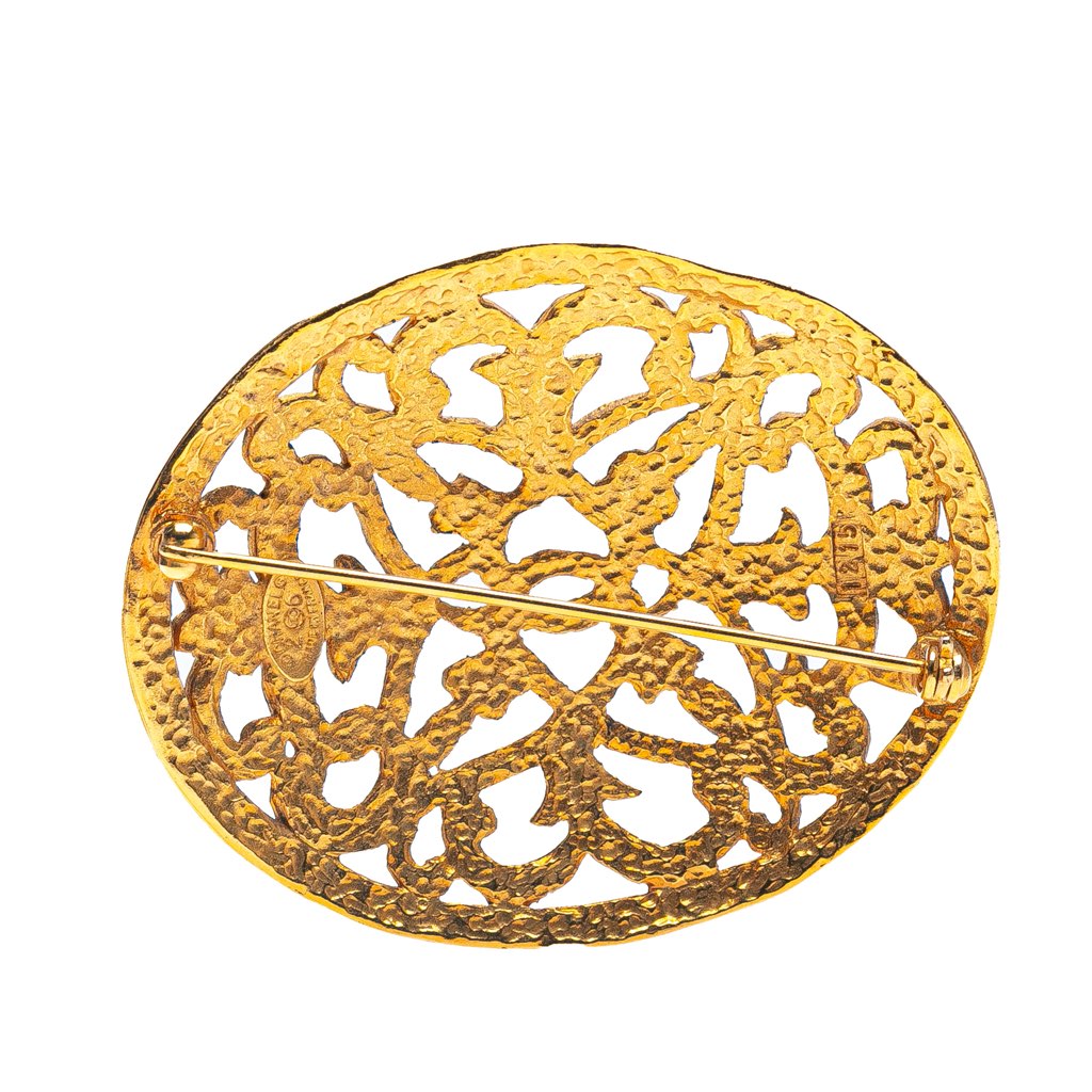 Chanel Gold Plated CC Round Brooch - Back view