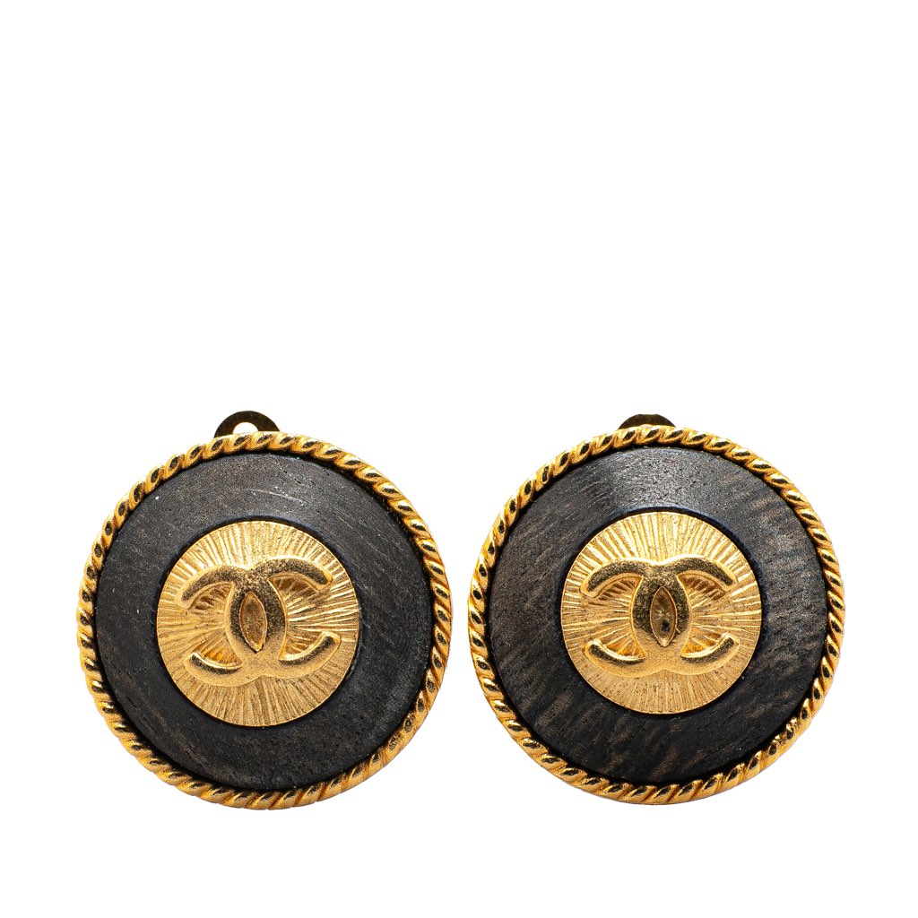Chanel Gold Plated CC Round Clip on Earrings