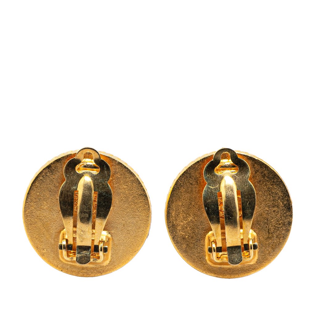 Chanel Gold Plated CC Round Clip on Earrings - 2