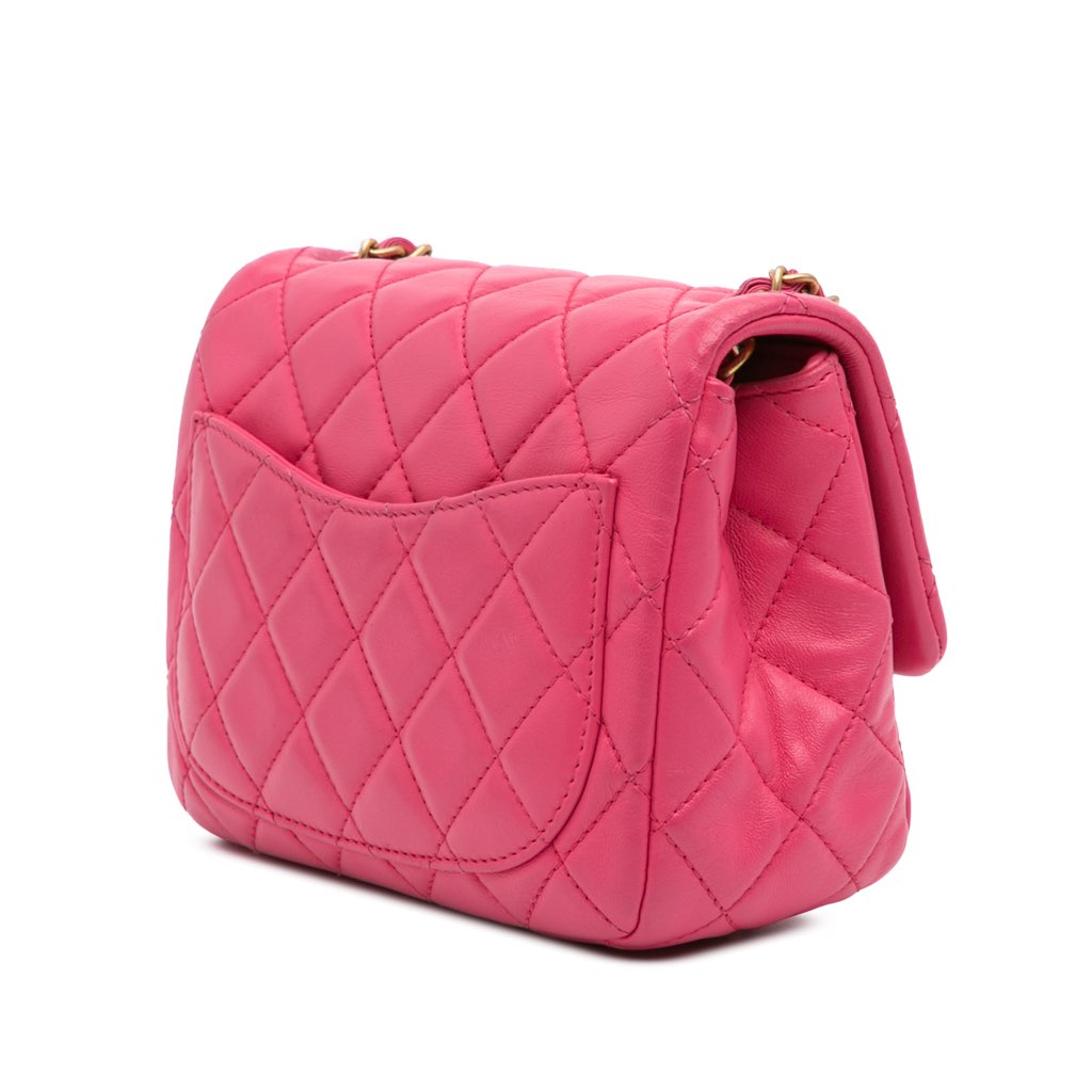 Chanel Mini Square Classic Lambskin Pearl Crush Single Flap - Back view