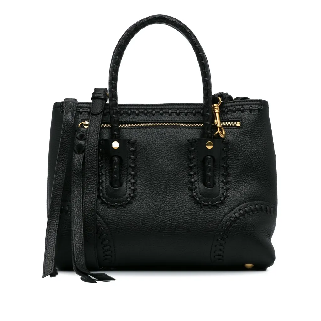 Alexander Mcqueen Whipstitch Folk Tote Black Leather Fair - Front View