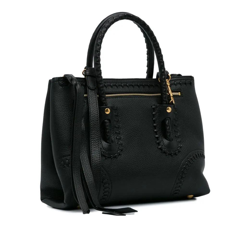 Alexander Mcqueen Whipstitch Folk Tote Black Leather Fair - Back View