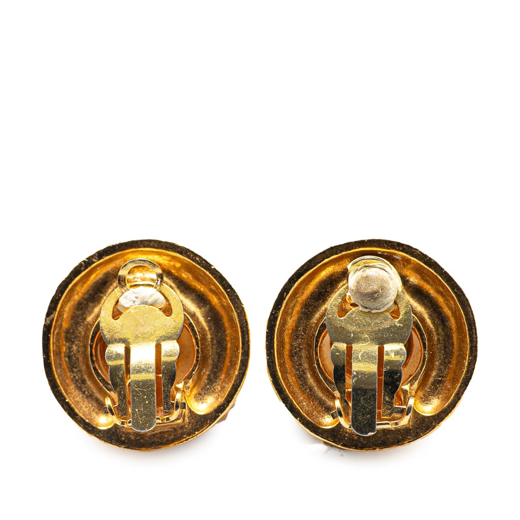Chanel Gold Plated Round Faux Pearl Clip on Earrings - 2
