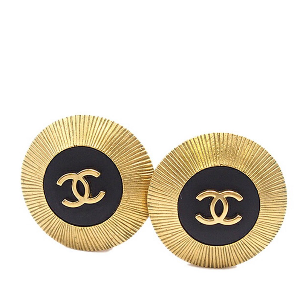 Chanel Gold Plated CC Button Clip On Earrings