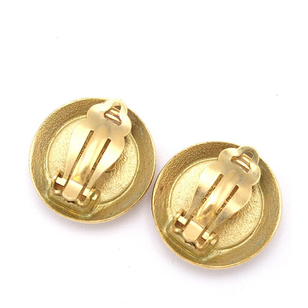 Chanel Gold Plated CC Button Clip On Earrings - 2
