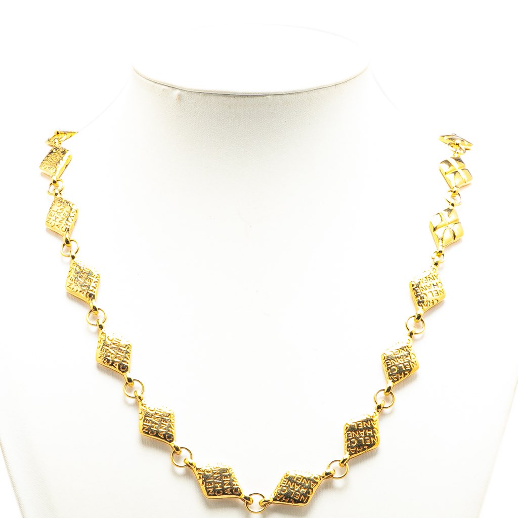 Chanel Gold Plated Logo Chain Necklace - 4