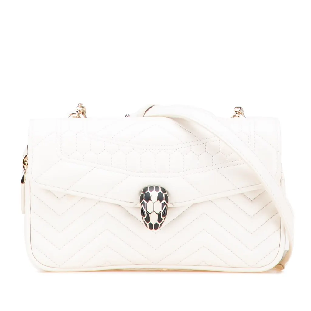 Bvlgari Leather Serpenti Forever Convertible Satchel White Leather Good - Front View