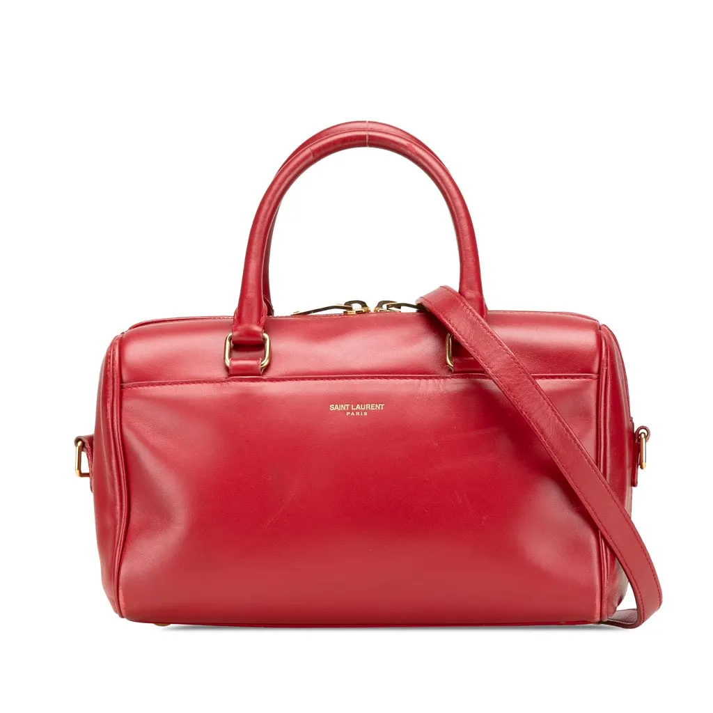 Saint Laurent Baby Leather Classic Duffle Satchel Red Leather Good - Front View